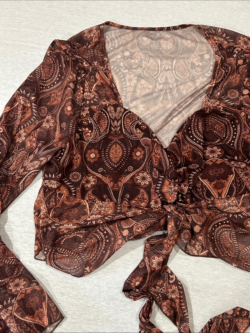 SHEIN Brown Paisley Tie-Front Women’s Top Sz 3XL - Picture 3 of 4